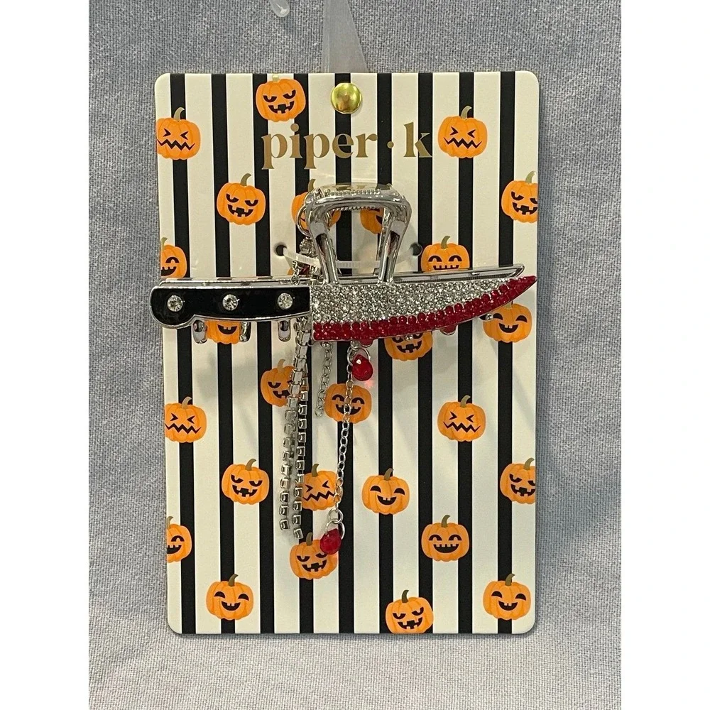 NEW Piper K - Silver Colored Metal Hair Claw Clip - Halloween Rhinestone Knife